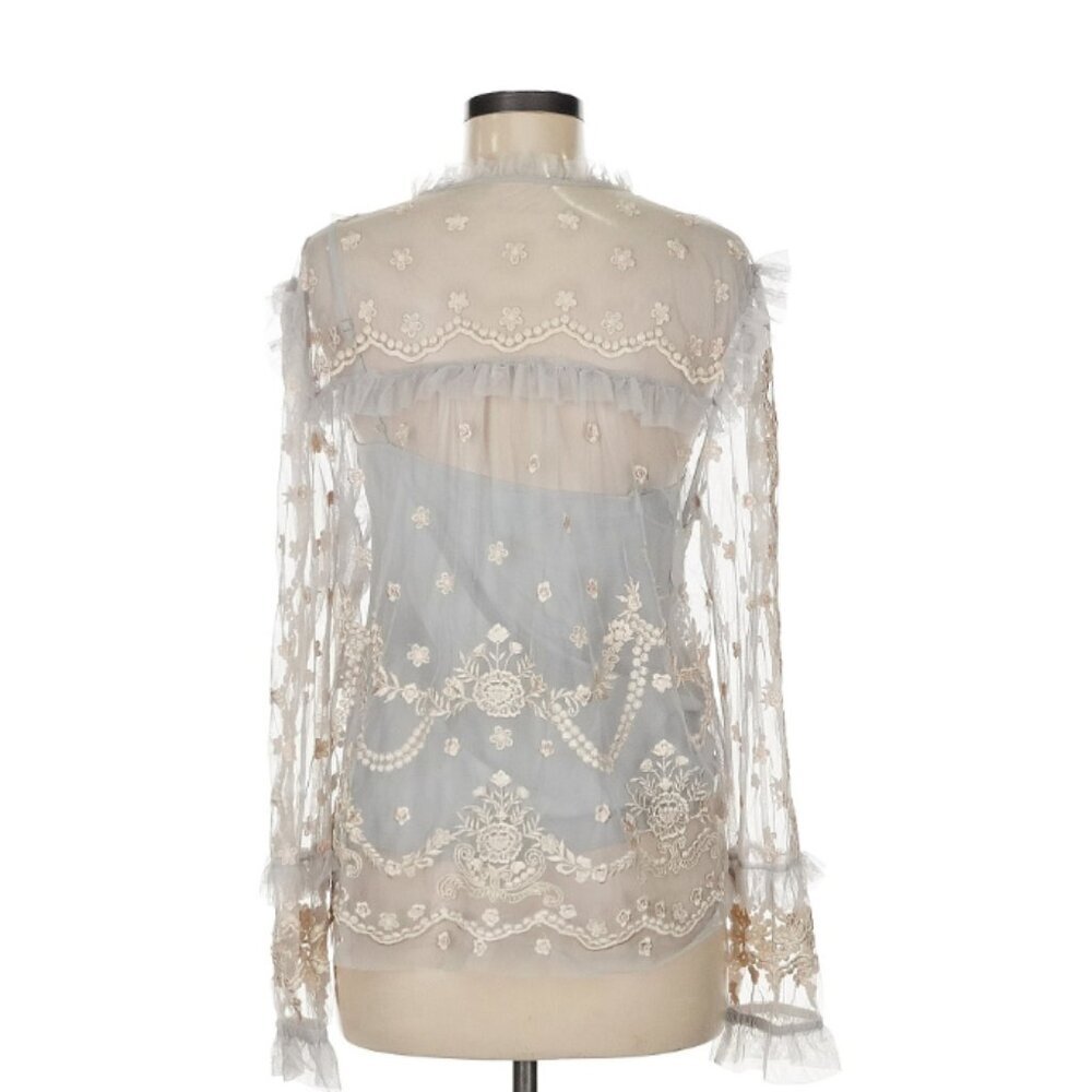 Needle & Thread Flapper Embroidered Tulle Top In Vintage Blue 6 - Picture 3 of 6